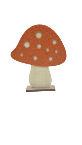 Pilz auf Holzfuß aus Filz 26x5x31 cm Orange Weiß