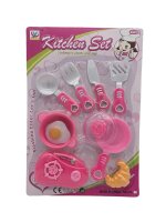 8-teilige Kinder Küchen Set in Pink/Weiß