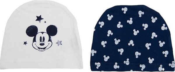 Disney Mickey Mouse Mütze Unisex Baby Beanie Mützchen Weiß & Blau (2er Pack)