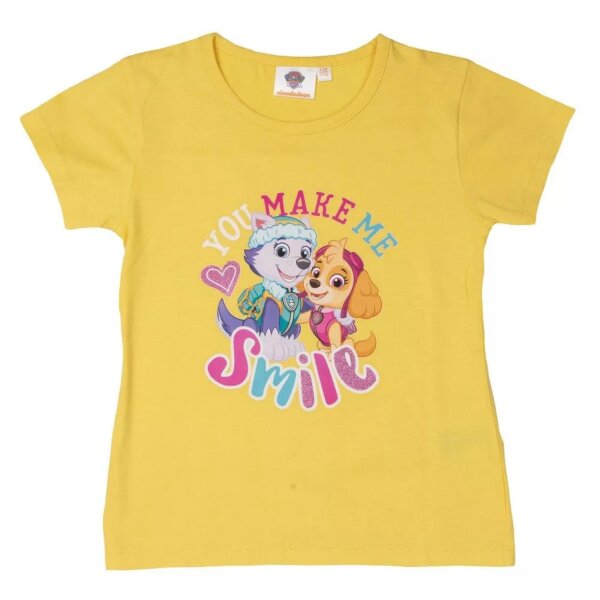 Paw Patrol T-Shirt für Mädchen Skye & Everest - You Make me Smile mit Glitterprint Oberteil kurzärmlig Gelb Gr. 122/128