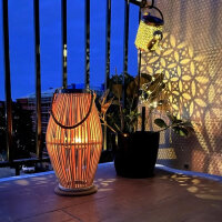 Rattan Windlicht Lampion mit Kerzenhalter für Balkon...